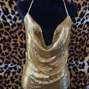 Gold metallic halter w/cross cross back